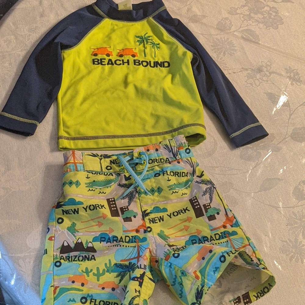 Gymboree swim set trunks and rash guard